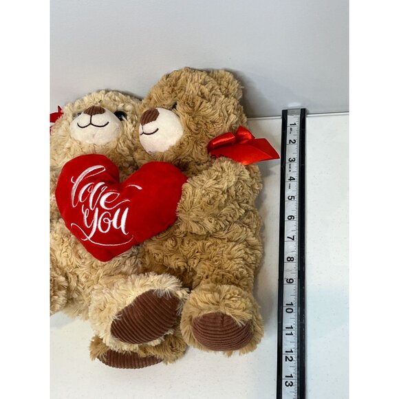 Valentine Teddy Bears Holding Heart Love You Couple Plush 12 Inch Stuffed Animal - Picture 12 of 13